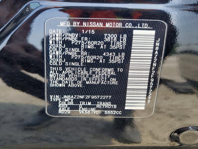 Aukcja sprzedaży 2015 Infiniti Qx80, vin: JN8AZ2NF2F9572277, numer aukcji: 56540836