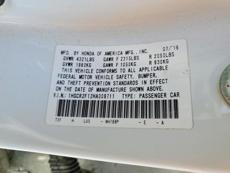 Продаж на аукціоні авто 2017 Honda Accord, vin: 1HGCR2F12HA009711, номер лоту: 56512026