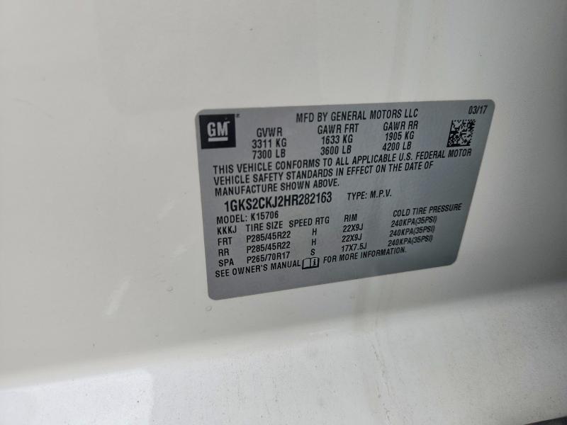 58803166 :رقم المزاد ، 1GKS2CKJ2HR282163 vin ، 2017 Gmc Yukon مزاد بيع