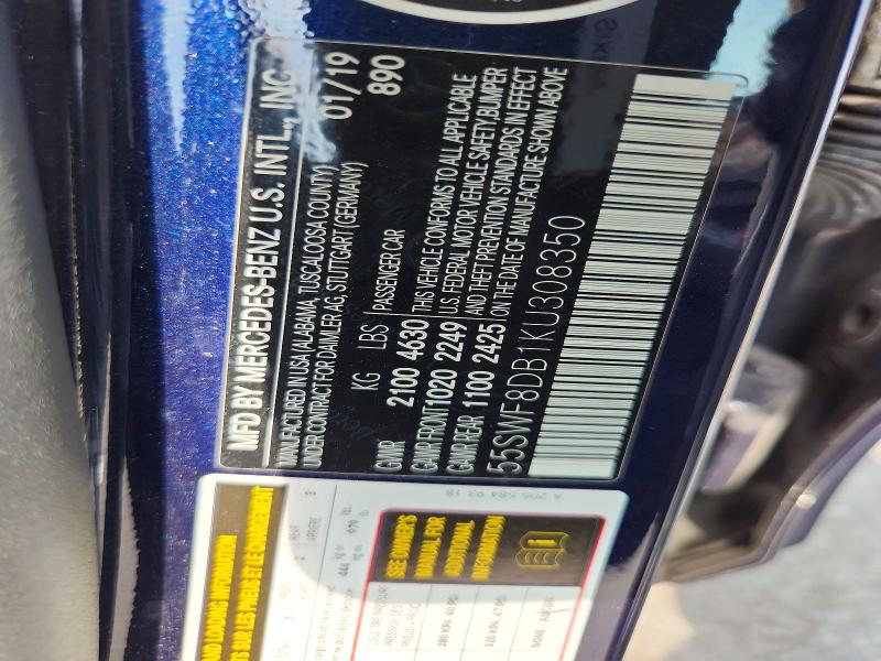77250605 :رقم المزاد ، 55SWF8DB1KU308350 vin ، 2019 Mercedes-benz C مزاد بيع
