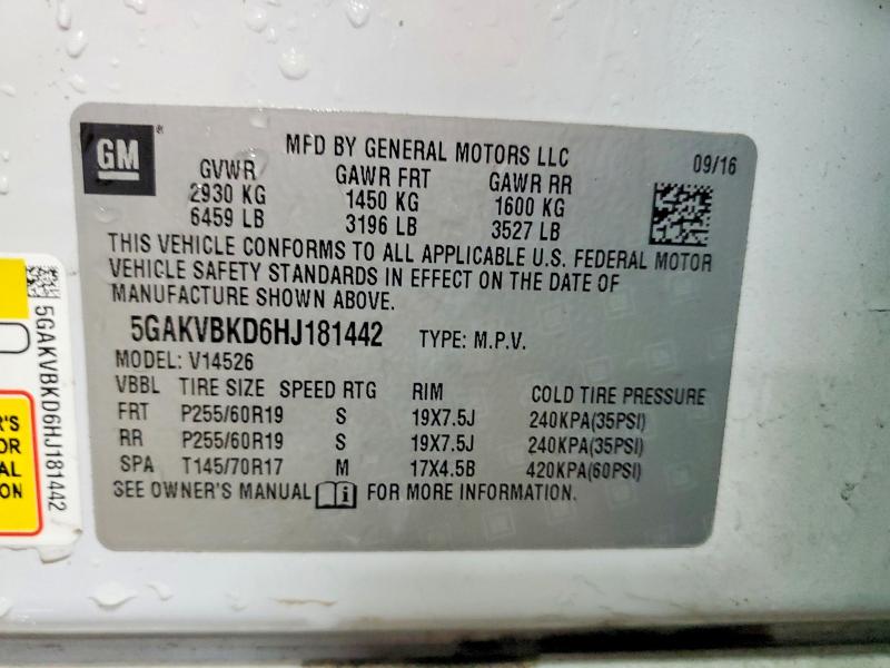 Продаж на аукціоні авто 2017 Buick Enclave, vin: 5GAKVBKD6HJ181442, номер лоту: 55868776