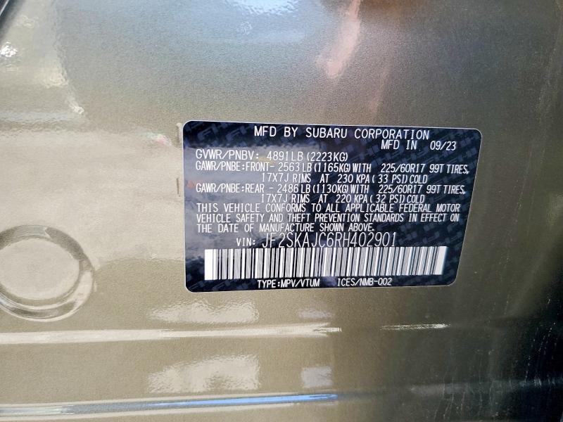 Продаж на аукціоні авто 2024 Subaru Forester, vin: JF2SKAJC6RH402901, номер лоту: 57578126