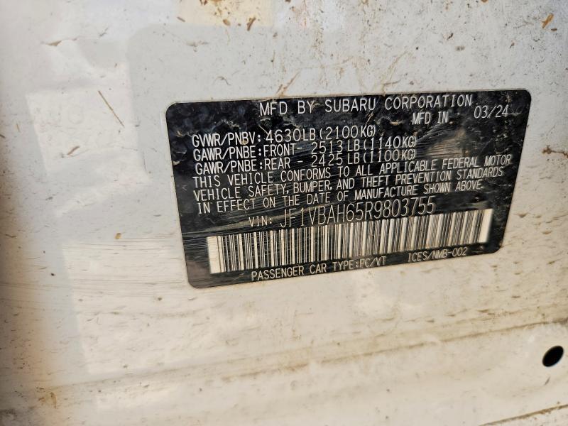 56583706 :رقم المزاد ، JF1VBAH65R9803755 vin ، 2024 Subaru Wrx مزاد بيع