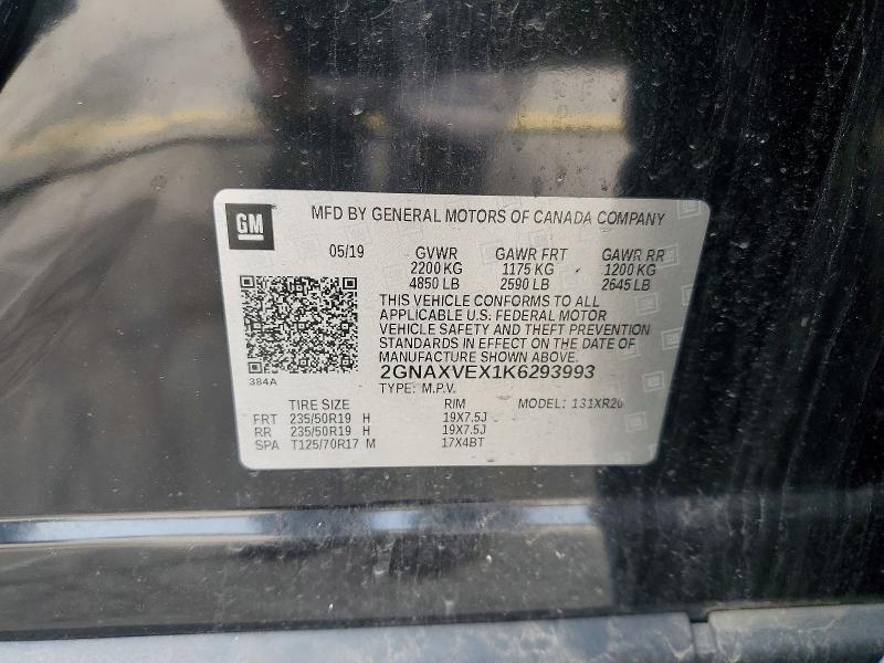 Aukcja sprzedaży 2019 Chevrolet Equinox, vin: 2GNAXVEX1K6293993, numer aukcji: 58876386