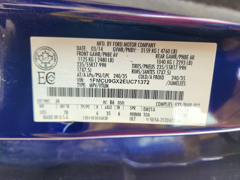 Продажа на аукционе авто 2014 Ford Escape, vin: 1FMCU9GX2EUC71372, номер лота: 57527436