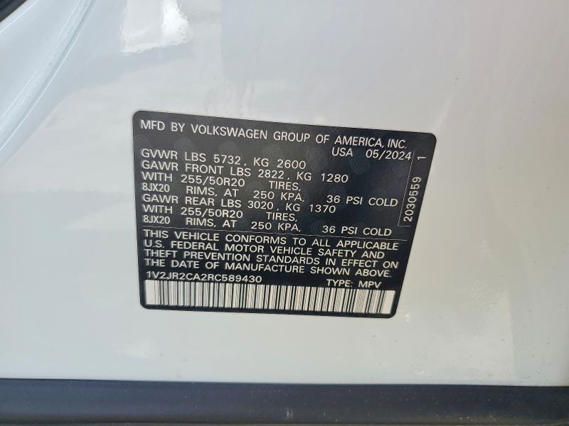 Aukcja sprzedaży 2024 Volkswagen Atlas, vin: 1V2JR2CA2RC589430, numer aukcji: 58465146