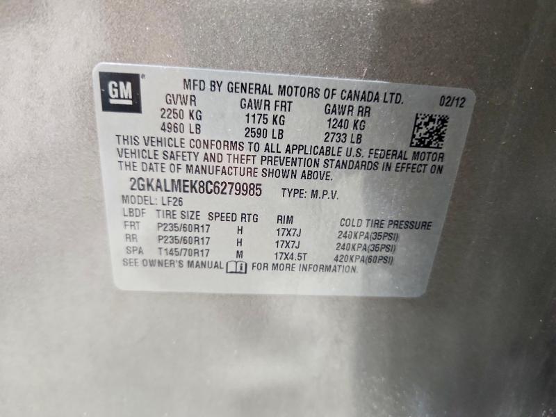 Aukcja sprzedaży 2012 Gmc Terrain, vin: 2GKALMEK8C6279985, numer aukcji: 59018366