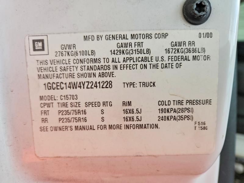 55703976 :رقم المزاد ، 1GCEC14W4YZ241228 vin ، 2000 Chevrolet Silverado مزاد بيع