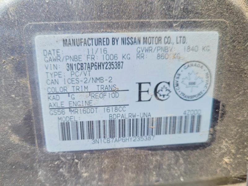 Aukcja sprzedaży 2017 Nissan Sentra, vin: 3N1CB7AP6HY235387, numer aukcji: 56498866