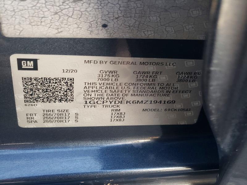 58630576 :رقم المزاد ، 1GCPYDEK6MZ194169 vin ، 2021 Chevrolet Silverado مزاد بيع