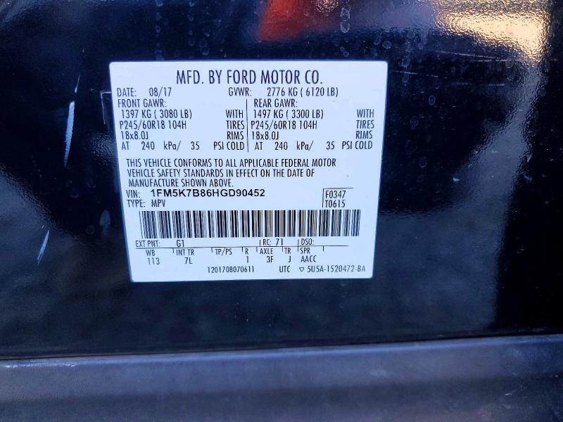 Aukcja sprzedaży 2017 Ford Explorer, vin: 1FM5K7B86HGD90452, numer aukcji: 57006326