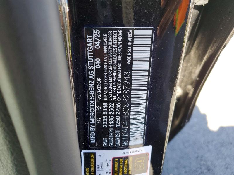 2025 Mercedes-benz C მანქანა იყიდება აუქციონზე, vin: W1KAF4HB0SR287943, აუქციონის ნომერი: 56322876