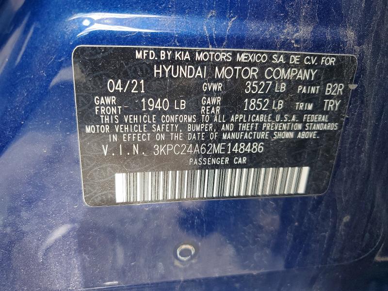 57338946 :رقم المزاد ، 3KPC24A62ME148486 vin ، 2021 Hyundai Accent مزاد بيع