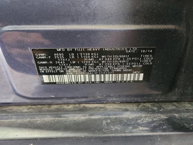 54483196 :رقم المزاد ، 4S4BSAAC3F3242317 vin ، 2015 Subaru Outback مزاد بيع