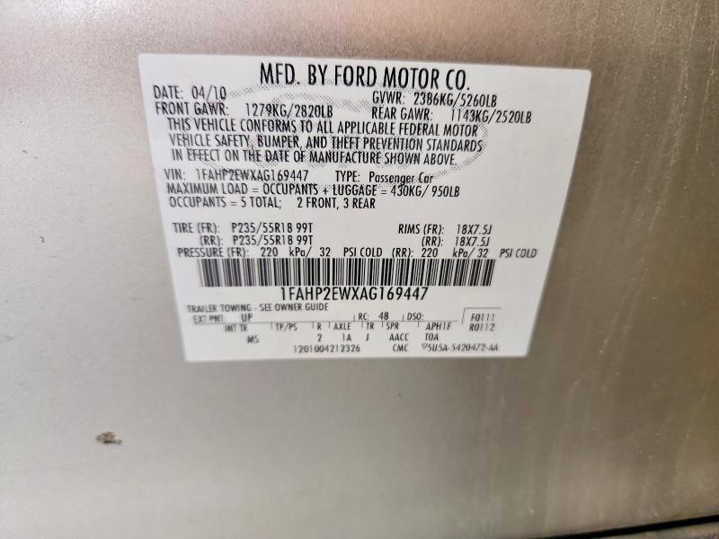 2010 Ford Taurus მანქანა იყიდება აუქციონზე, vin: 1FAHP2EWXAG169447, აუქციონის ნომერი: 56689656