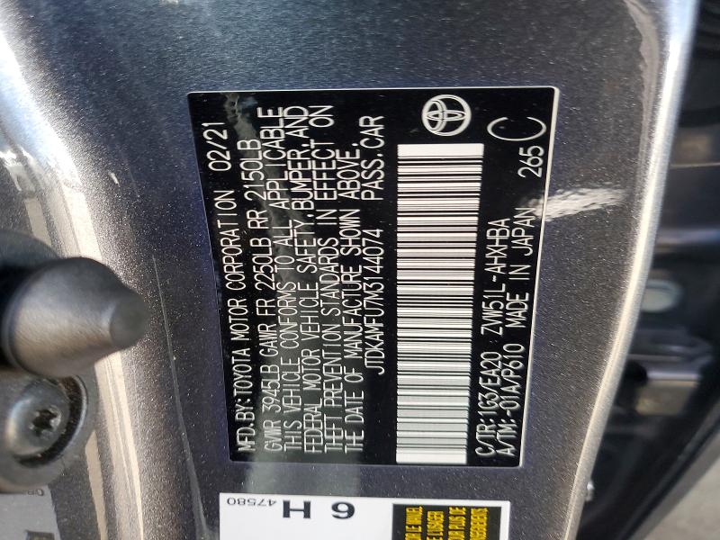 Продажа на аукционе авто 2021 Toyota Prius, vin: JTDKAMFU7M3144074, номер лота: 56545386