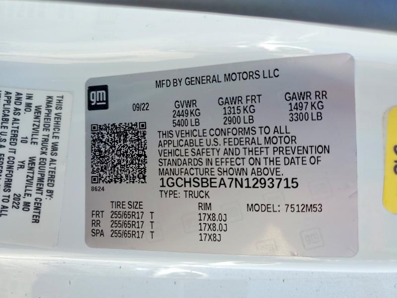 2022 Chevrolet Colorado მანქანა იყიდება აუქციონზე, vin: 1GCHSBEA7N1293715, აუქციონის ნომერი: 58148546