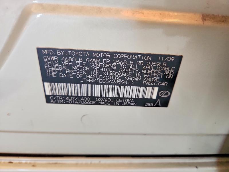 Aukcja sprzedaży 2010 Lexus Es, vin: JTHBK1EG5A2359413, numer aukcji: 56819916