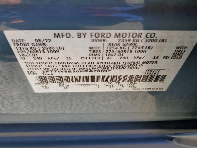 Aukcja sprzedaży 2022 Ford Maverick, vin: 3FTTW8E30NRA70697, numer aukcji: 58089956