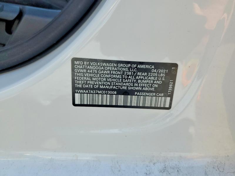 2021 Volkswagen Passat მანქანა იყიდება აუქციონზე, vin: 1VWAA7A37MC013008, აუქციონის ნომერი: 55349006
