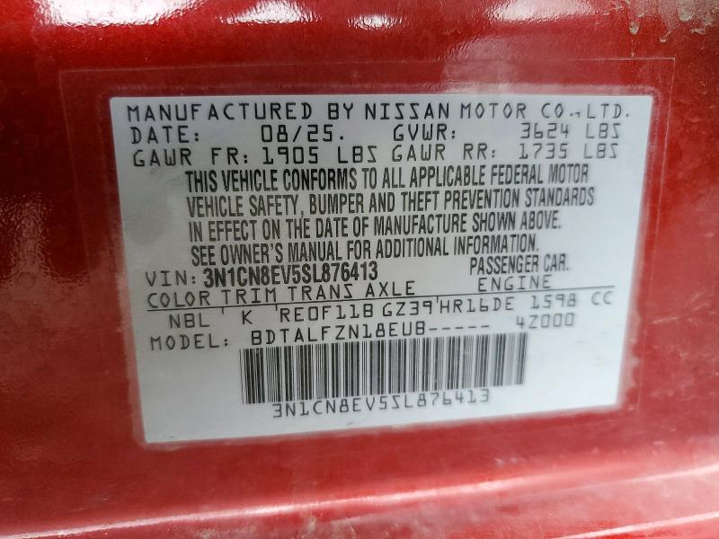 56575626 :رقم المزاد ، 3N1CN8EV5SL876413 vin ، 2025 Nissan Versa مزاد بيع
