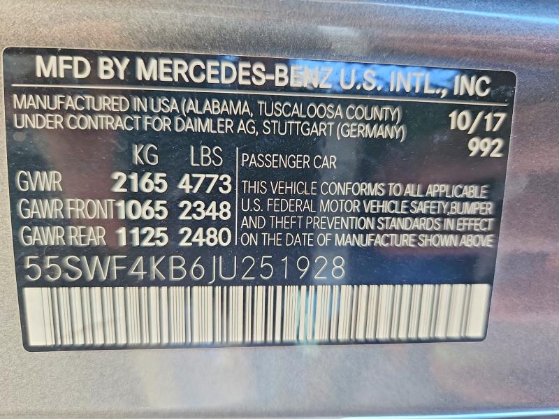 Продаж на аукціоні авто 2018 Mercedes-benz C, vin: 55SWF4KB6JU251928, номер лоту: 57443196