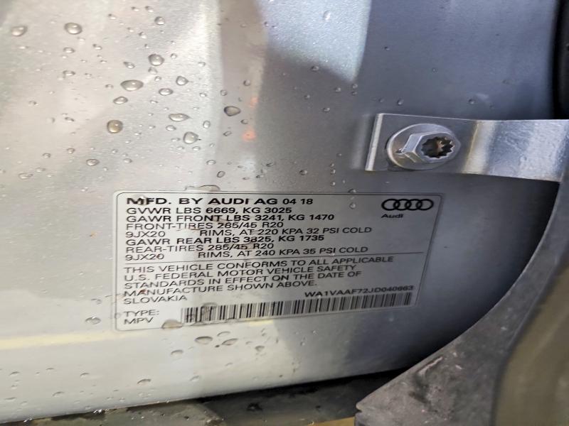 Aukcja sprzedaży 2018 Audi Q7, vin: WA1VAAF72JD040663, numer aukcji: 55974106
