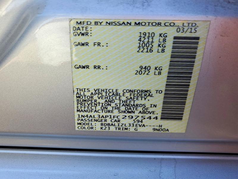 2015 Nissan Altima მანქანა იყიდება აუქციონზე, vin: 1N4AL3AP1FC297544, აუქციონის ნომერი: 55763386