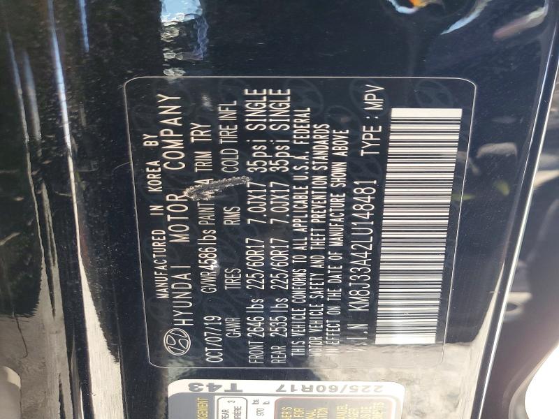 59028766 :رقم المزاد ، KM8J33A42LU148481 vin ، 2020 Hyundai Tucson مزاد بيع