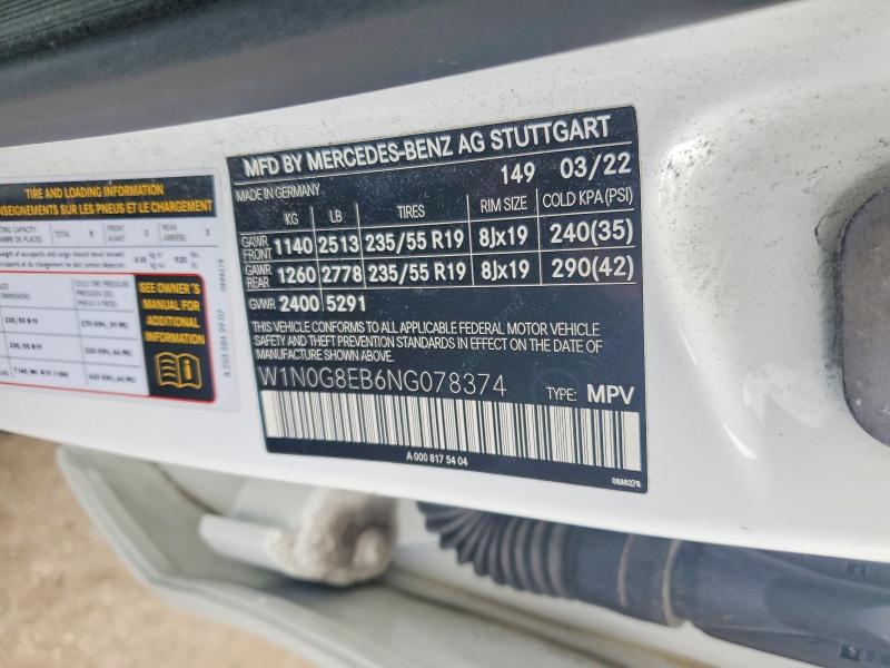 2022 Mercedes-benz Glc მანქანა იყიდება აუქციონზე, vin: W1N0G8EB6NG078374, აუქციონის ნომერი: 56156696