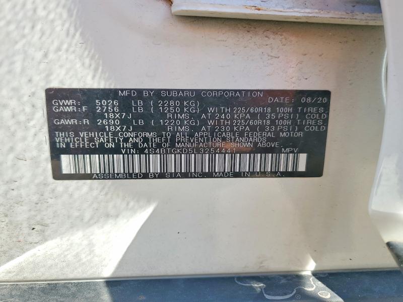 Продажа на аукционе авто 2020 Subaru Outback, vin: 4S4BTGKD5L3254441, номер лота: 55233896