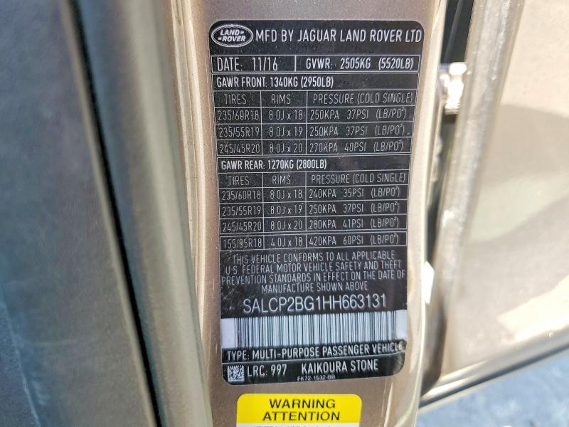 58381166 :رقم المزاد ، SALCP2BG1HH663131 vin ، 2017 Land Rover Discovery Sport مزاد بيع
