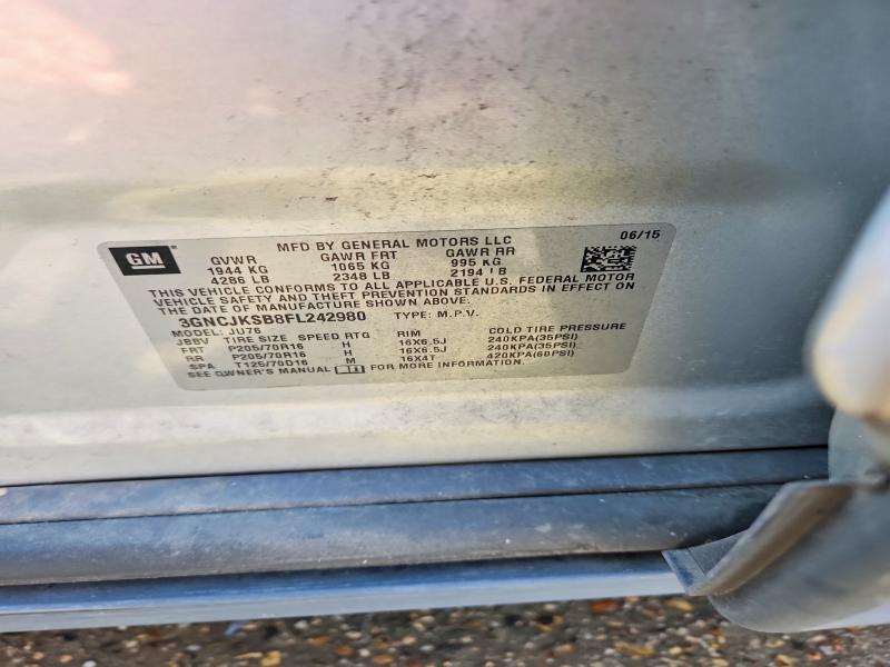 Aukcja sprzedaży 2015 Chevrolet Trax, vin: 3GNCJKSB8FL242980, numer aukcji: 58937786
