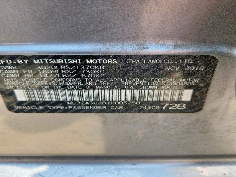 Aukcja sprzedaży 2019 Mitsubishi Mirage, vin: ML32A3HJ8KH005250, numer aukcji: 58645866