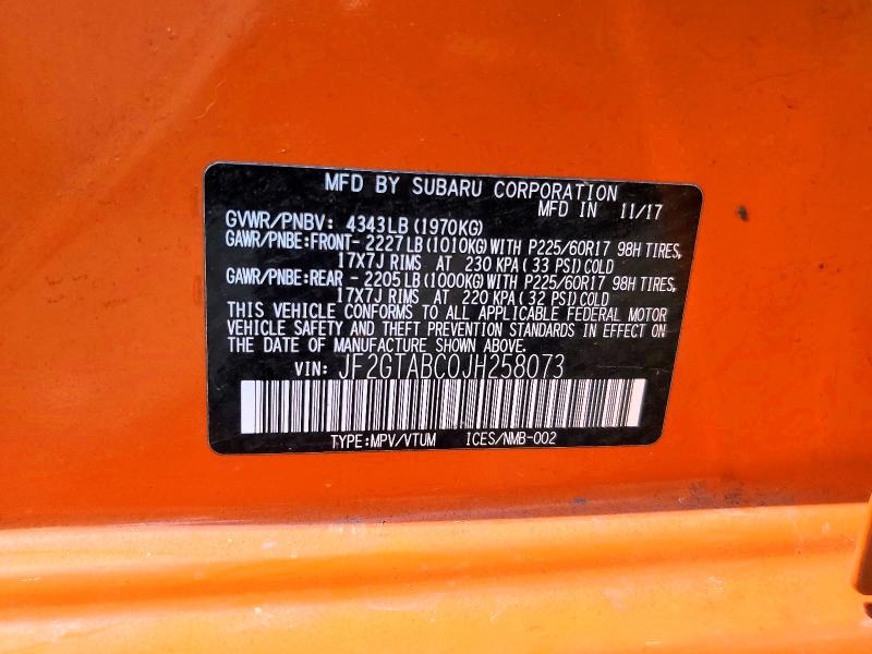 Продажа на аукционе авто 2018 Subaru Crosstrek, vin: JF2GTABC0JH258073, номер лота: 58701356