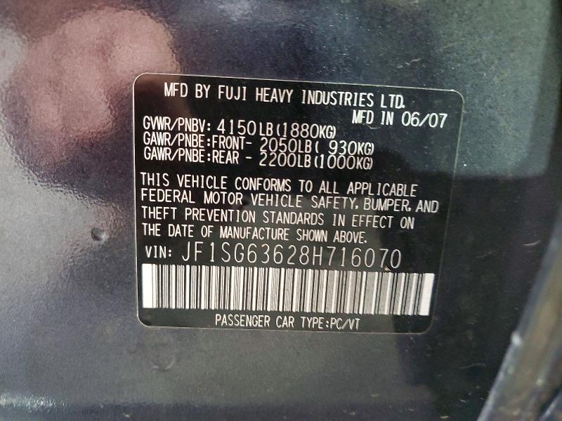 Продажа на аукционе авто 2008 Subaru Forester, vin: JF1SG63628H716070, номер лота: 57927866