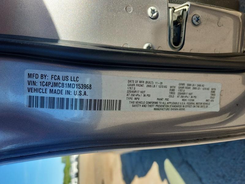 2021 Jeep Cherokee მანქანა იყიდება აუქციონზე, vin: 1C4PJMCB1MD153968, აუქციონის ნომერი: 57376066
