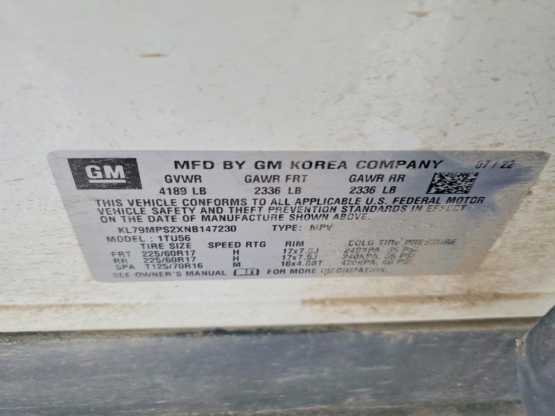 Aukcja sprzedaży 2022 Chevrolet Trailblazer, vin: KL79MPS2XNB147230, numer aukcji: 58295726