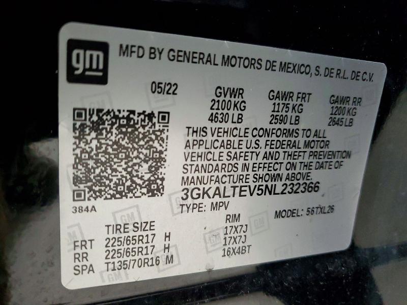 2022 Gmc Terrain მანქანა იყიდება აუქციონზე, vin: 3GKALTEV5NL232366, აუქციონის ნომერი: 53399996