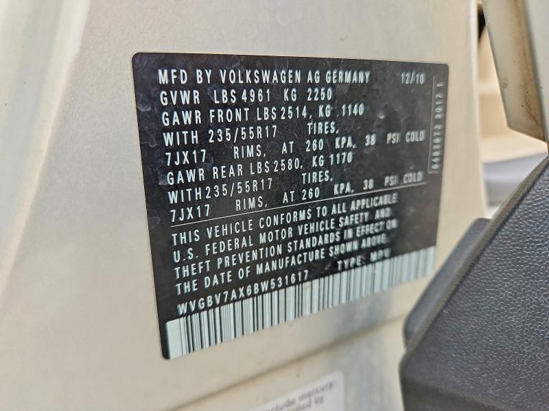 Продажа на аукционе авто 2011 Volkswagen Tiguan, vin: WVGBV7AX6BW531617, номер лота: 58961916