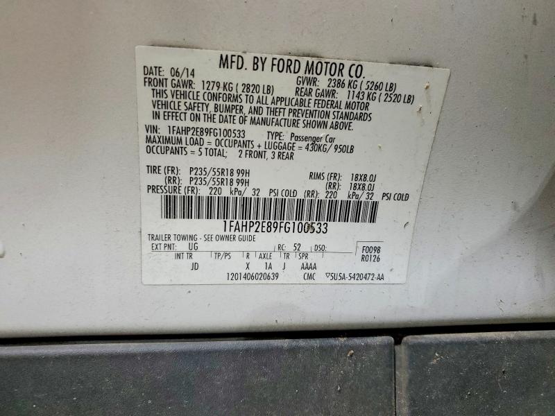 2015 Ford Taurus მანქანა იყიდება აუქციონზე, vin: 1FAHP2E89FG100533, აუქციონის ნომერი: 58978346