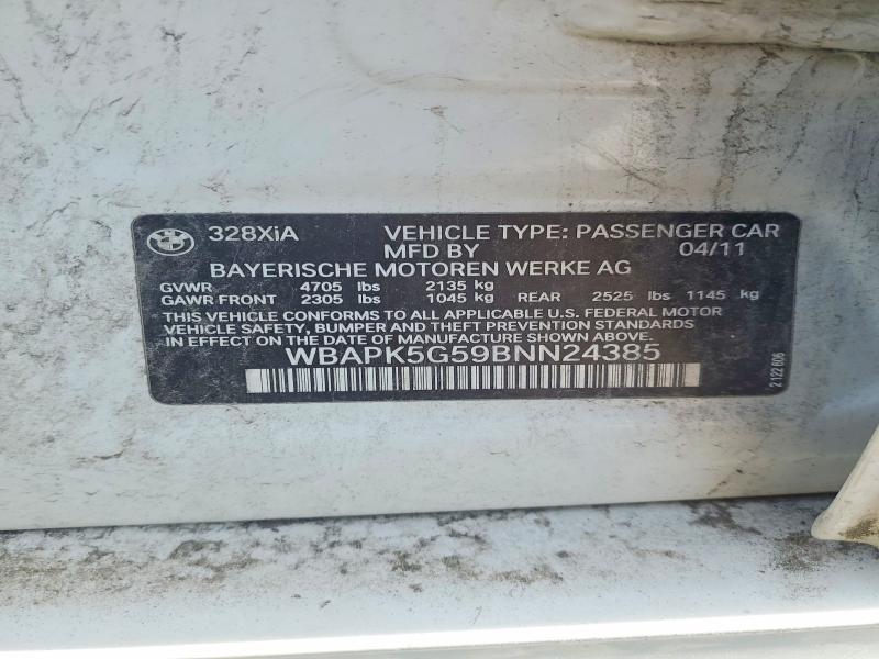 2011 Bmw 328 მანქანა იყიდება აუქციონზე, vin: WBAPK5G59BNN24385, აუქციონის ნომერი: 58390456