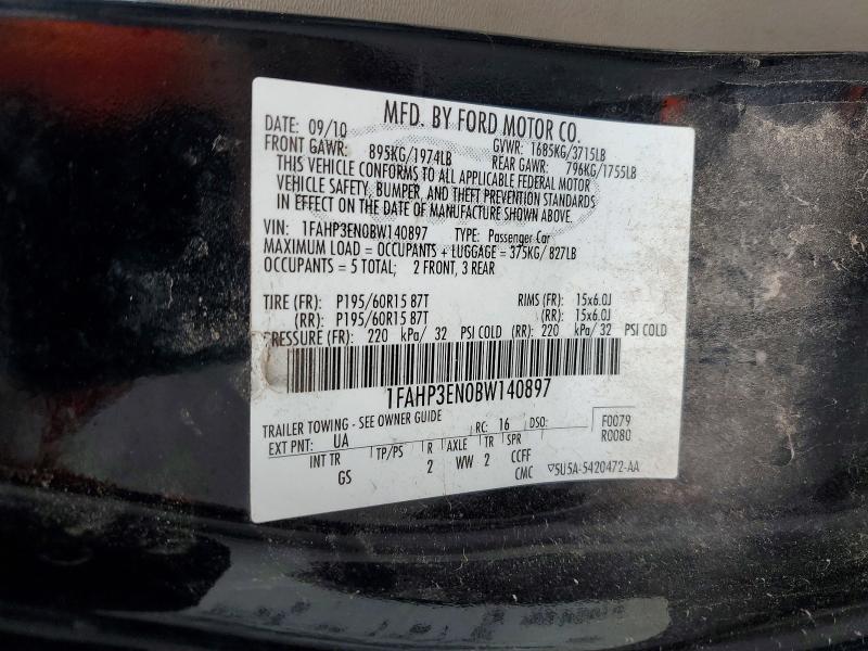 2011 Ford Focus მანქანა იყიდება აუქციონზე, vin: 1FAHP3EN0BW140897, აუქციონის ნომერი: 57863406