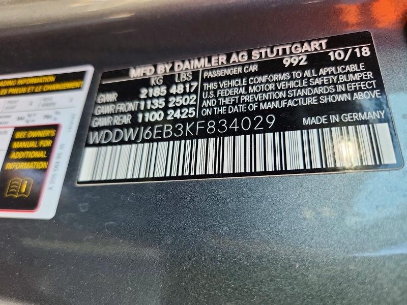59000276 :رقم المزاد ، WDDWJ6EB3KF834029 vin ، 2019 Mercedes-benz C مزاد بيع