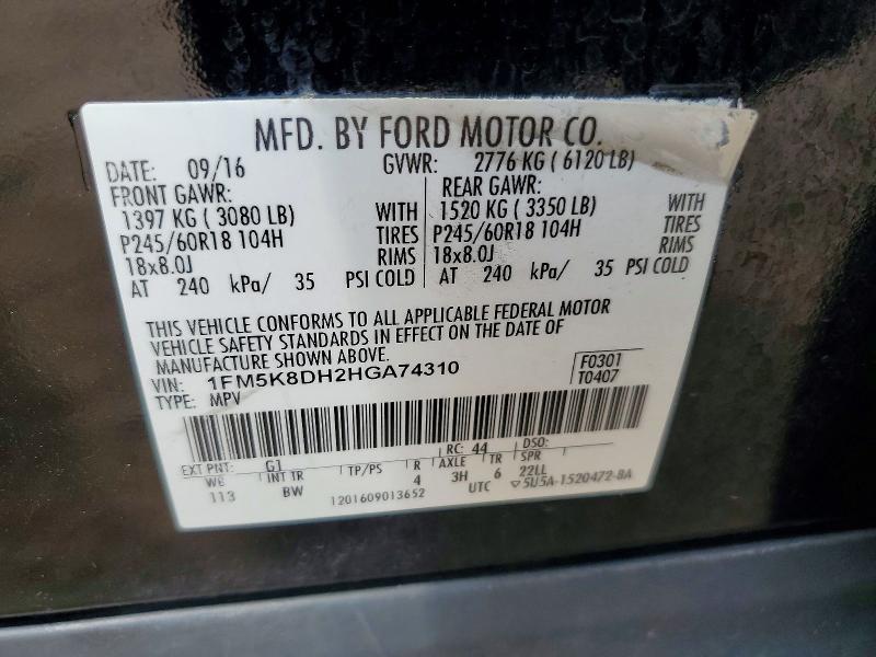 Aukcja sprzedaży 2017 Ford Explorer, vin: 1FM5K8DH2HGA74310, numer aukcji: 59011976