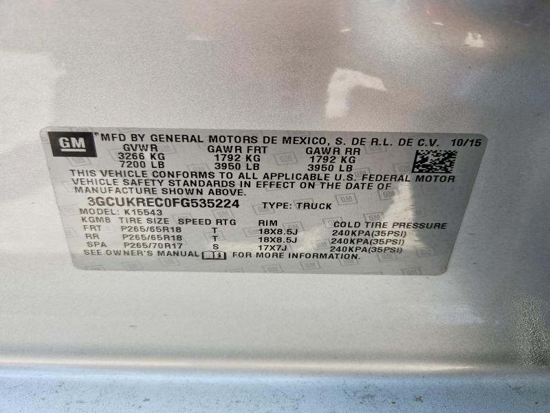 Aukcja sprzedaży 2015 Chevrolet Silverado, vin: 3GCUKREC0FG535224, numer aukcji: 58877796