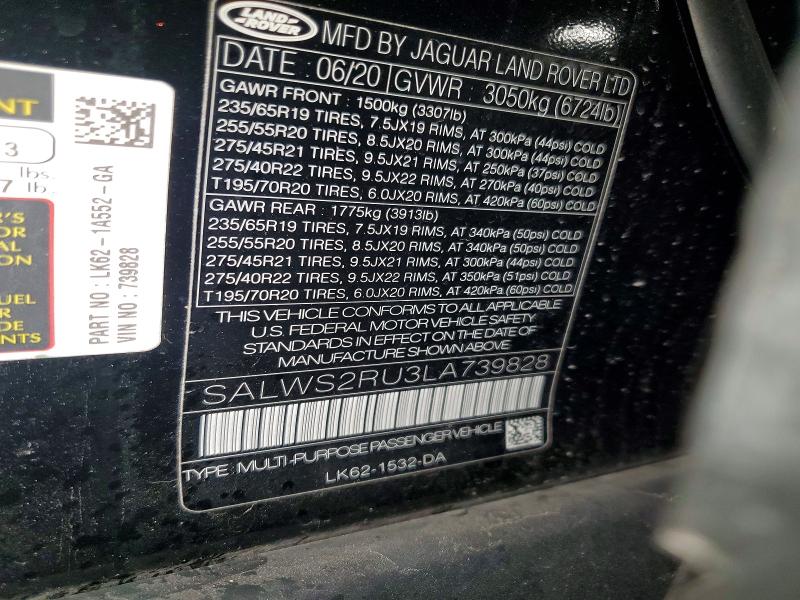 Aukcja sprzedaży 2020 Land Rover Range Rover Sport, vin: SALWS2RU3LA739828, numer aukcji: 55913296