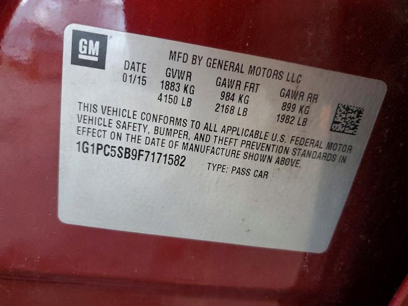 2015 Chevrolet Cruze მანქანა იყიდება აუქციონზე, vin: 1G1PC5SB9F7171582, აუქციონის ნომერი: 58078966