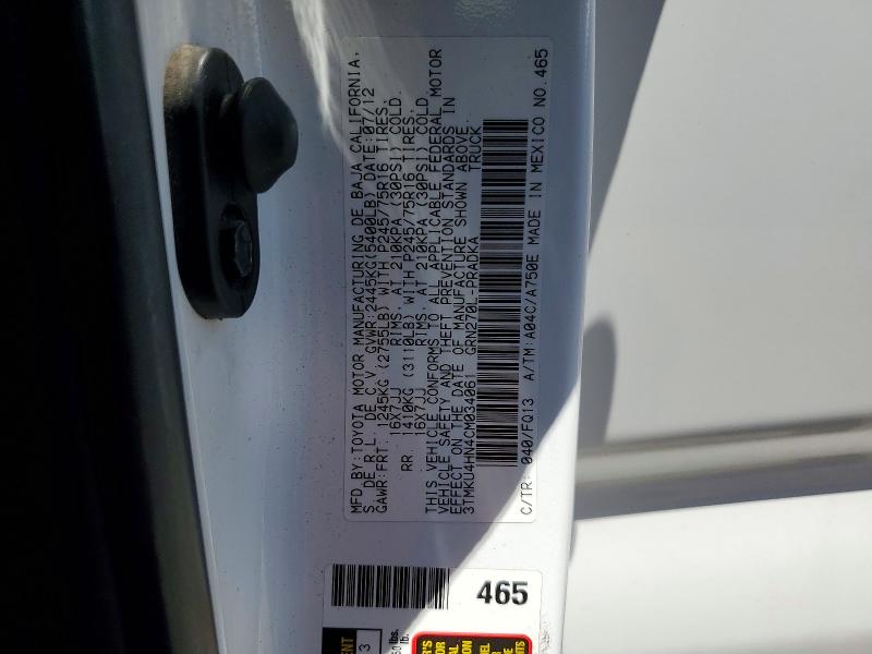 Aukcja sprzedaży 2012 Toyota Tacoma, vin: 3TMKU4HN4CM034061, numer aukcji: 55645326