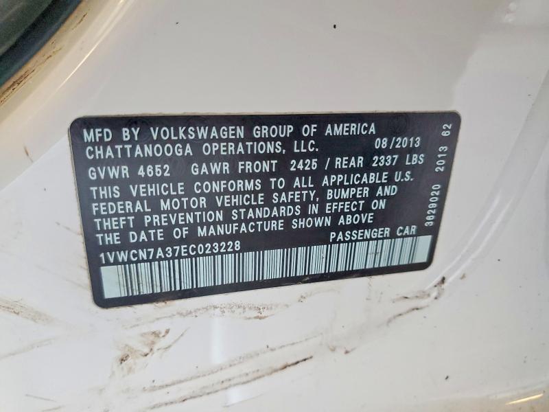 Aukcja sprzedaży 2014 Volkswagen Passat, vin: 1VWCN7A37EC023228, numer aukcji: 55992776